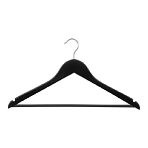 Black Flat Wooden Hanger With Bar 43cm (Box of 50) 52011