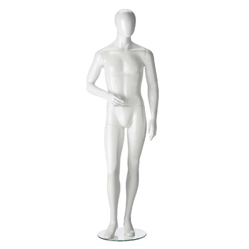 Facing Forwards, Right Arm Bent (White/Black Gloss), Male Mannequin 70104